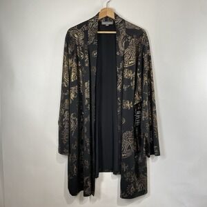 Jessica London Womens Stretch Knit Open Front Cardigan Metallic Paisley Size 3X